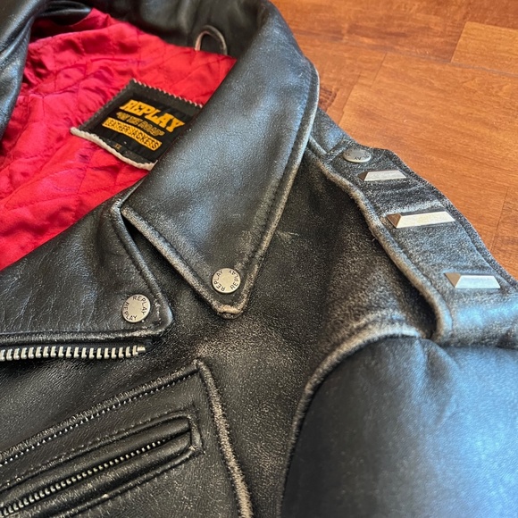 VINTAGE DISTRESSED LEATHER MOTORCYCLE RACING JACKET - Picture 9 of 9